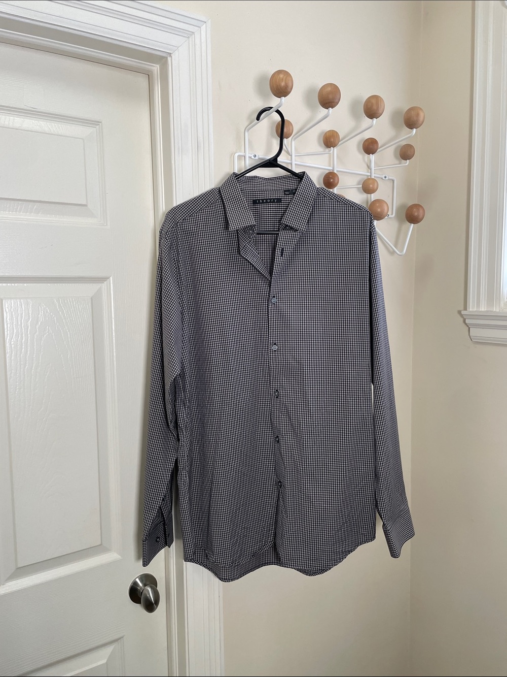 Theory - Long Sleeve Button Down Shirt - Black / White - M